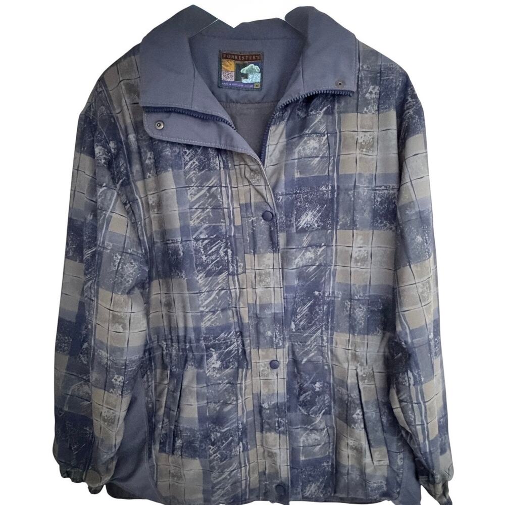 Forrester's Vintage Jacket Mens Medium Blue Gray Abstract Plaid Portland Oregon